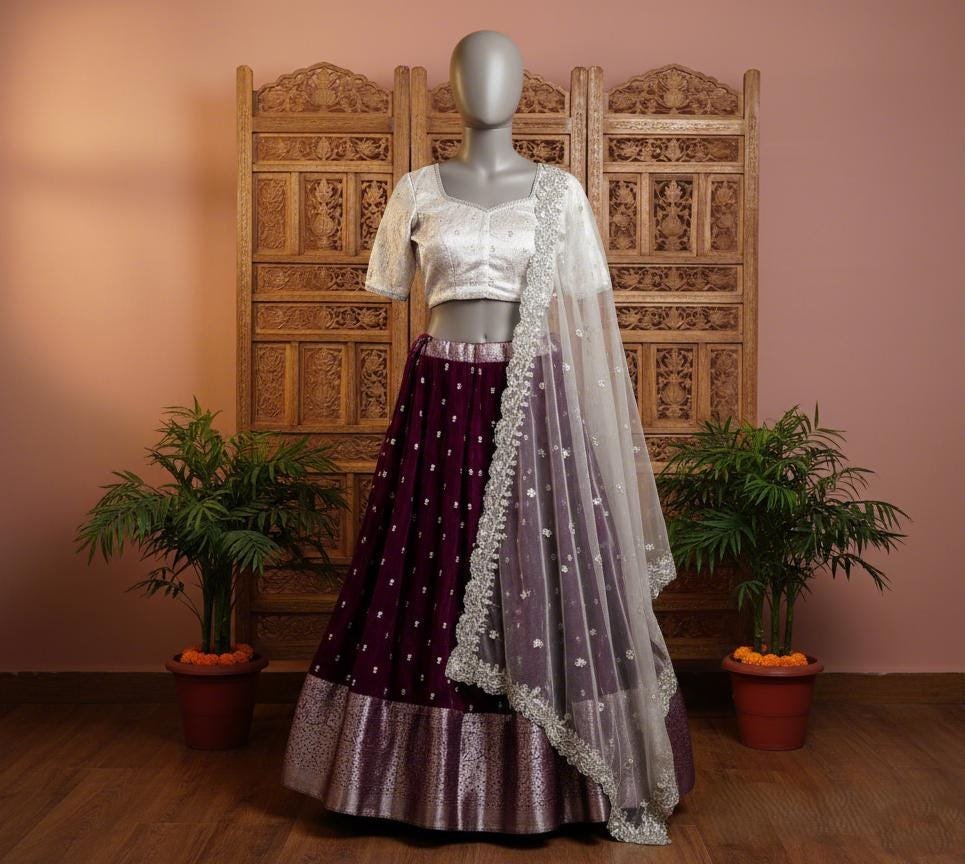 il_fullxfull.7284034118_fsx8.jpg Ready To Wear Fully Stitched Trendy Organza Half Sarees Sets - Wine - Image 8