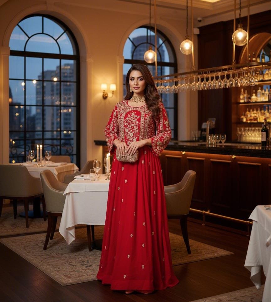 il_fullxfull.7287322686_a8z2.jpg Fully Stitch Ready made Women Party Wear Designer Long Gown - Pink - Image 8