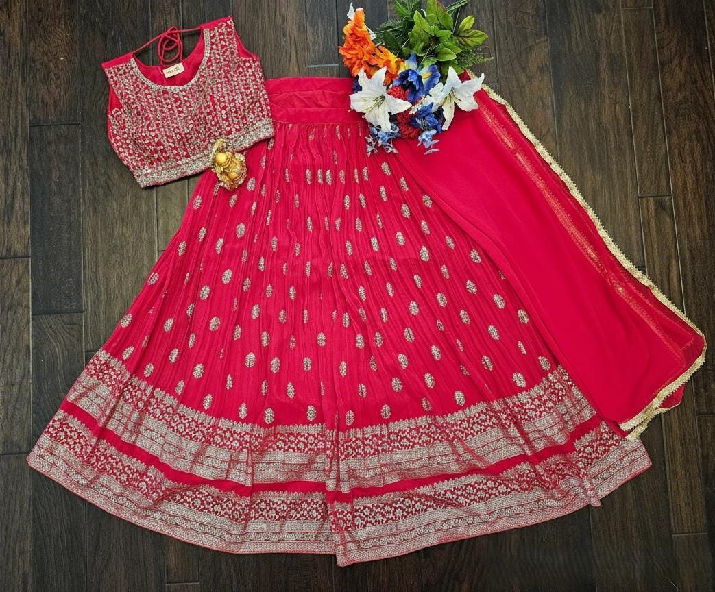 il_fullxfull.7320213056_r4t8.jpg Red Lehenga Choli Set | Mirror Work Blouse, Indian Wedding Outfit - Image 2