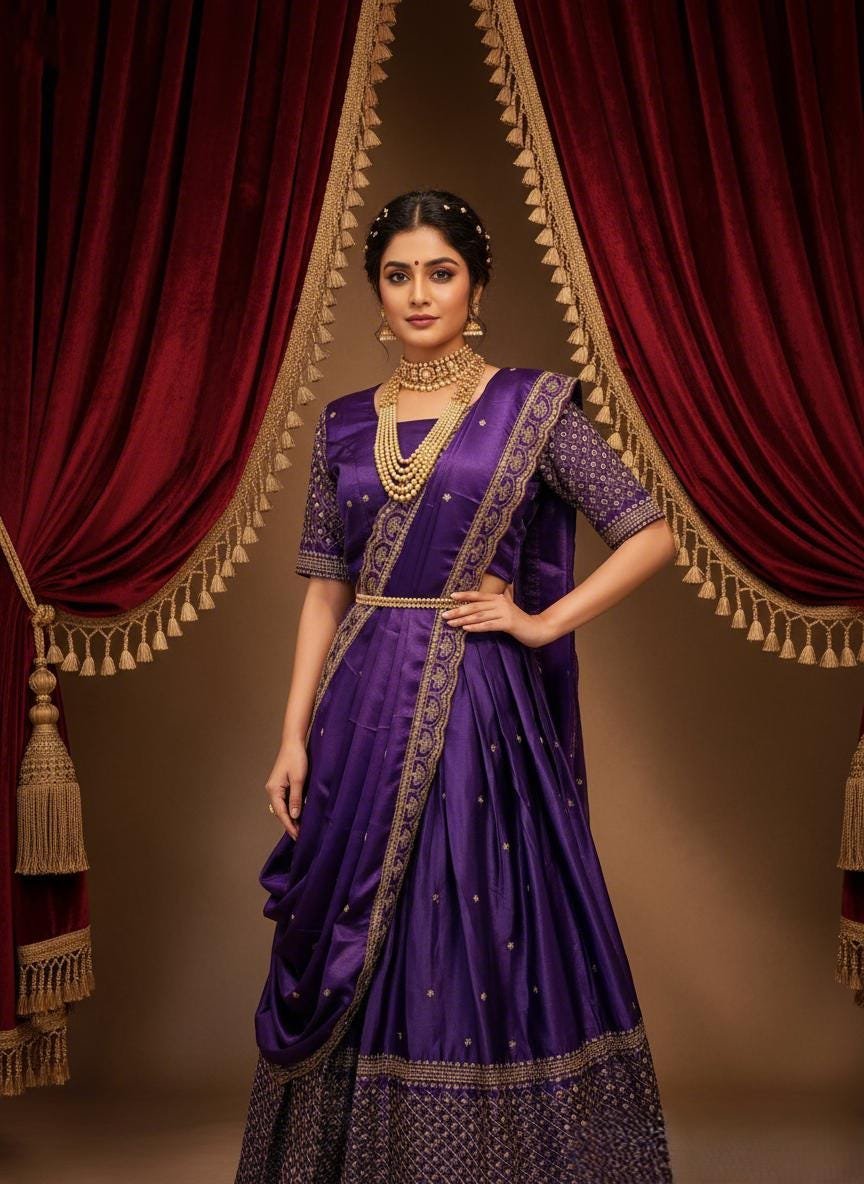 il_fullxfull.7328089653_jxif.jpg Embroidered Satin Silk Lehenga: Ready to Wear Indian Dress - Image 4