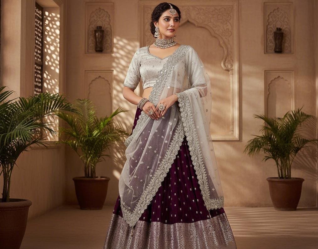 il_fullxfull.7331978845_iodk.jpg Ready To Wear Fully Stitched Trendy Organza Half Sarees Sets - Wine - Image 10