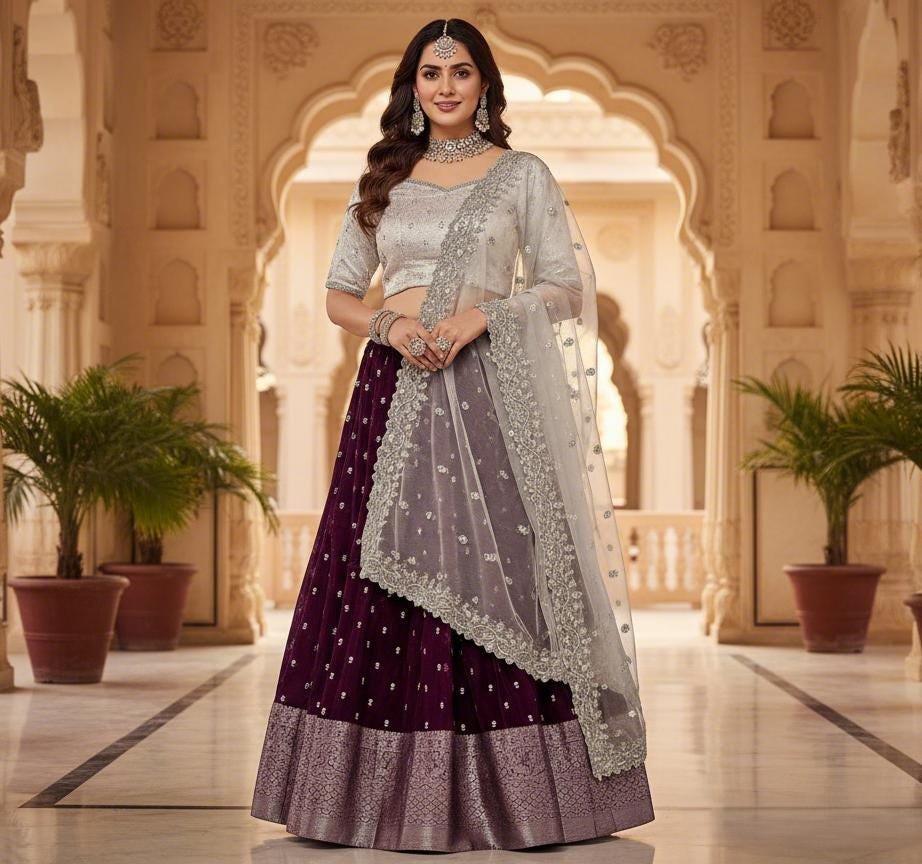 il_fullxfull.7331978873_go77.jpg Ready To Wear Fully Stitched Trendy Organza Half Sarees Sets - Wine - Image 3