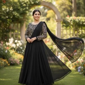 Elegant Black Embroidered Gown – Ready to Wear Party & Festive Dress for Women