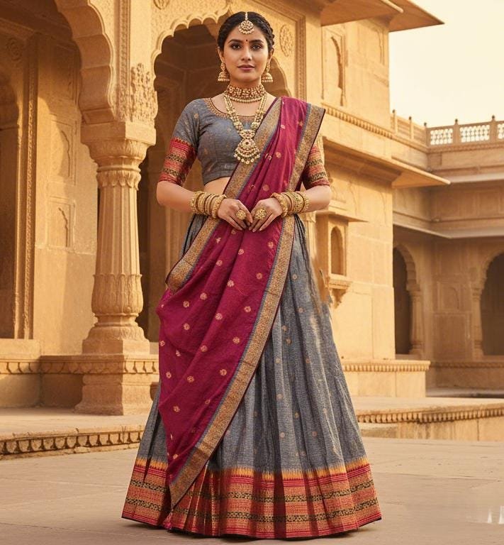 il_fullxfull.7357705548_al1t.jpg Narayanpet Zari Lehenga: Stitched Indian Half Saree, Festive Ethnic Wear - Image 2