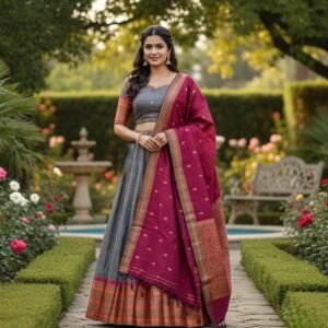 Narayanpet Lehenga: Fully Stitched Indian Zari Half Saree