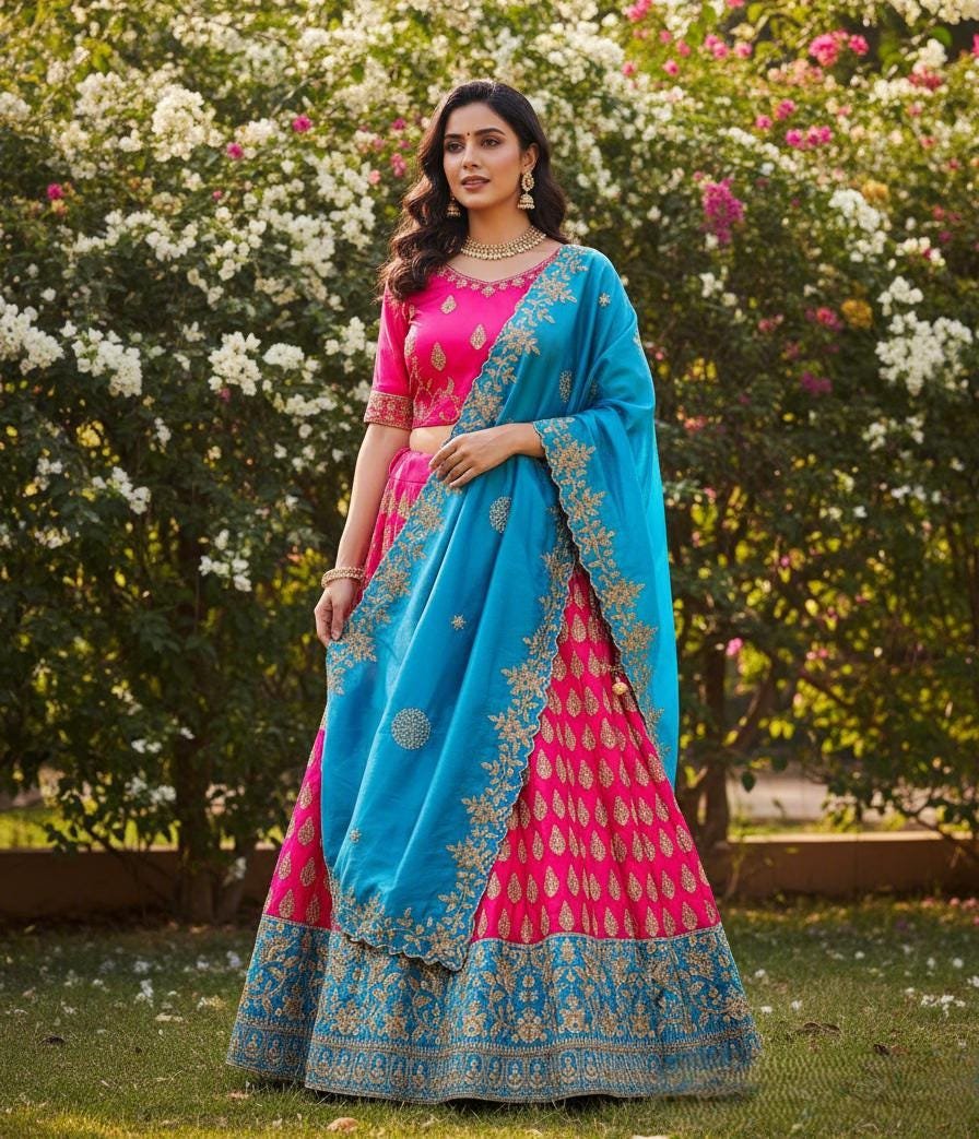 il_fullxfull.7388935329_fjjf.jpg Embroidered Silk Lehenga: Ready to Wear Indian Wedding Dress - Image 9