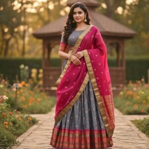 Narayanpet Lehenga: Stitched Zari Half Saree, Indian Festive Wear