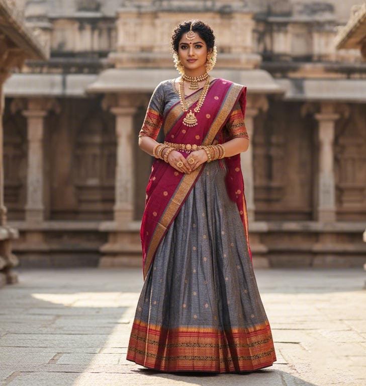 il_fullxfull.7405626141_onhf.jpg Narayanpet Zari Lehenga: Stitched Indian Half Saree, Festive Ethnic Wear - Image 4