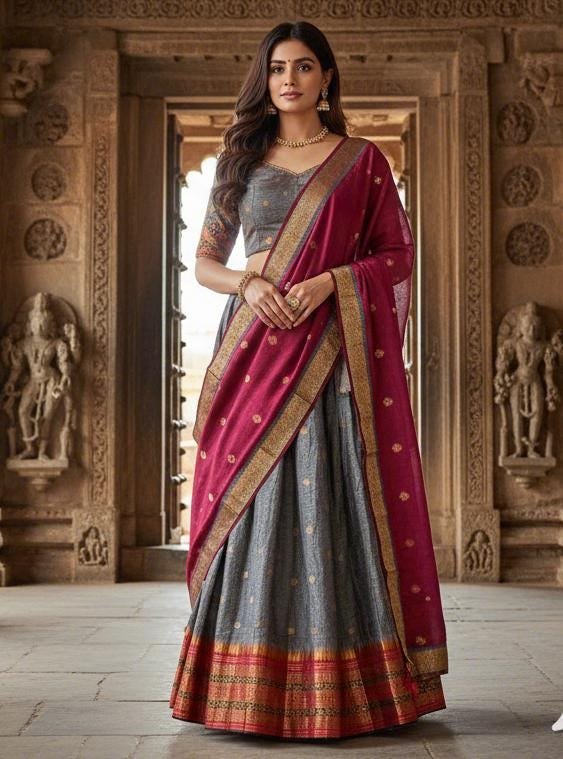 il_fullxfull.7405626145_he3i.jpg Narayanpet Zari Lehenga: Stitched Indian Half Saree, Festive Ethnic Wear - Image 10