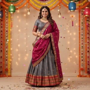 Narayanpet Zari Lehenga: Stitched Indian Half Saree, Festive Ethnic Wear