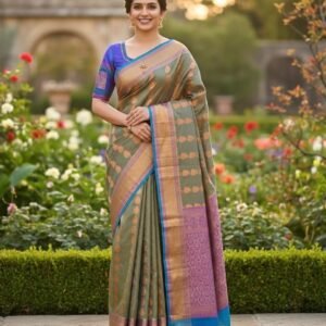 Emboss Butta Semi Silk Saree: Stitched Designer Blouse, Wedding Party Wear