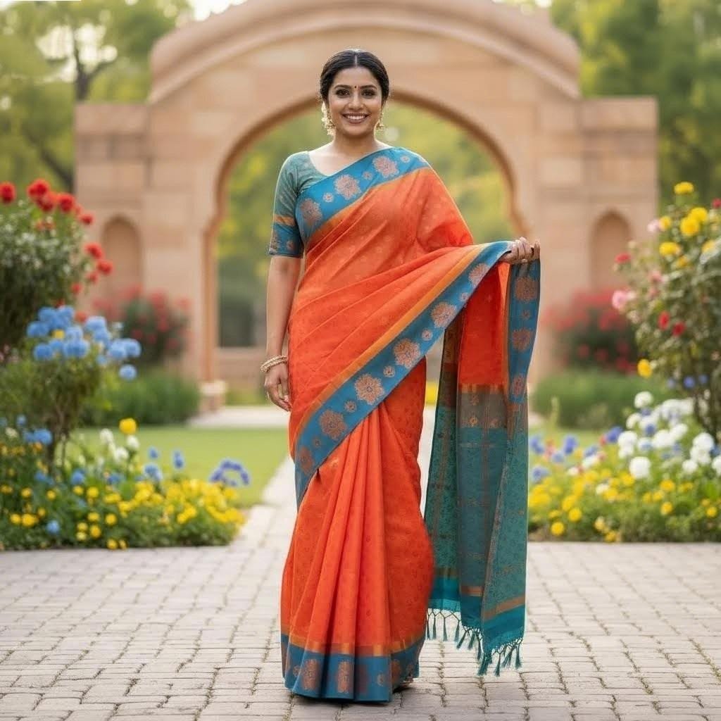 Emboss Silk Saree with Stitched Designer Blouse: Wedding Party Wear