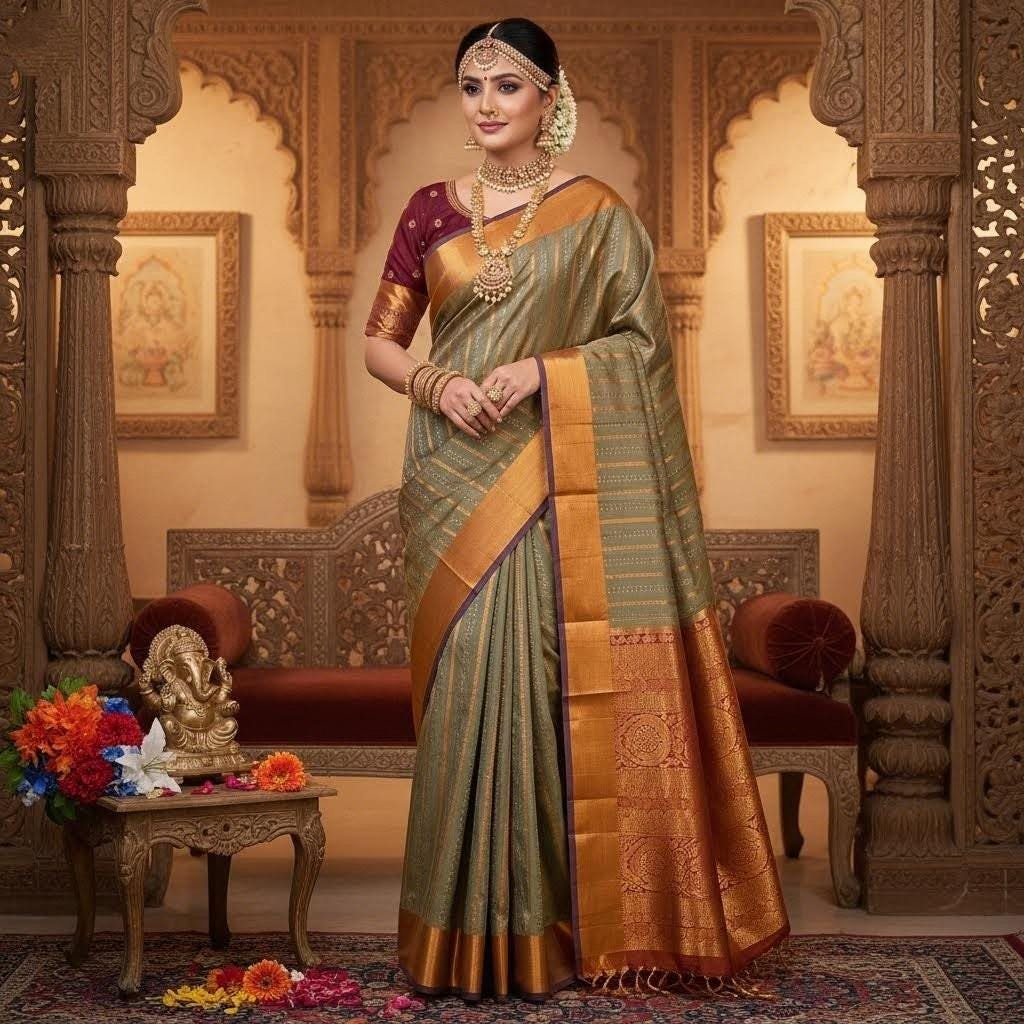 Elegant Vaira Oosi Silk Saree: Stitched Designer Blouse, Wedding Party Wear