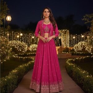 Hot Pink Embroidered Lehenga Set • 3-Piece Indian Wedding Outfit