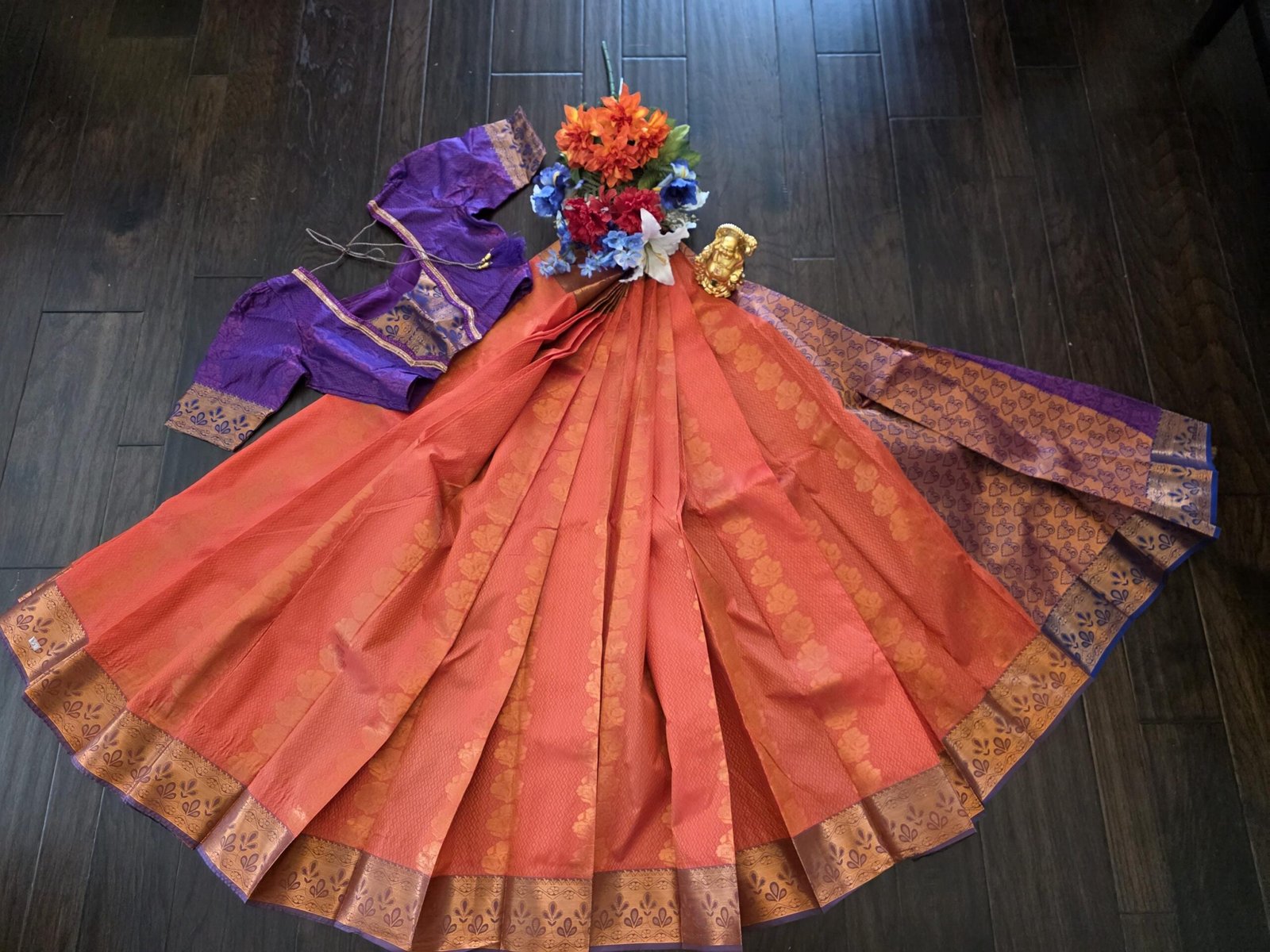 il_fullxfull.7498793875_q4dd.jpg Emboss Butta Semi Silk Saree: Stitched Blouse, Indian Wedding Wear - Image 2