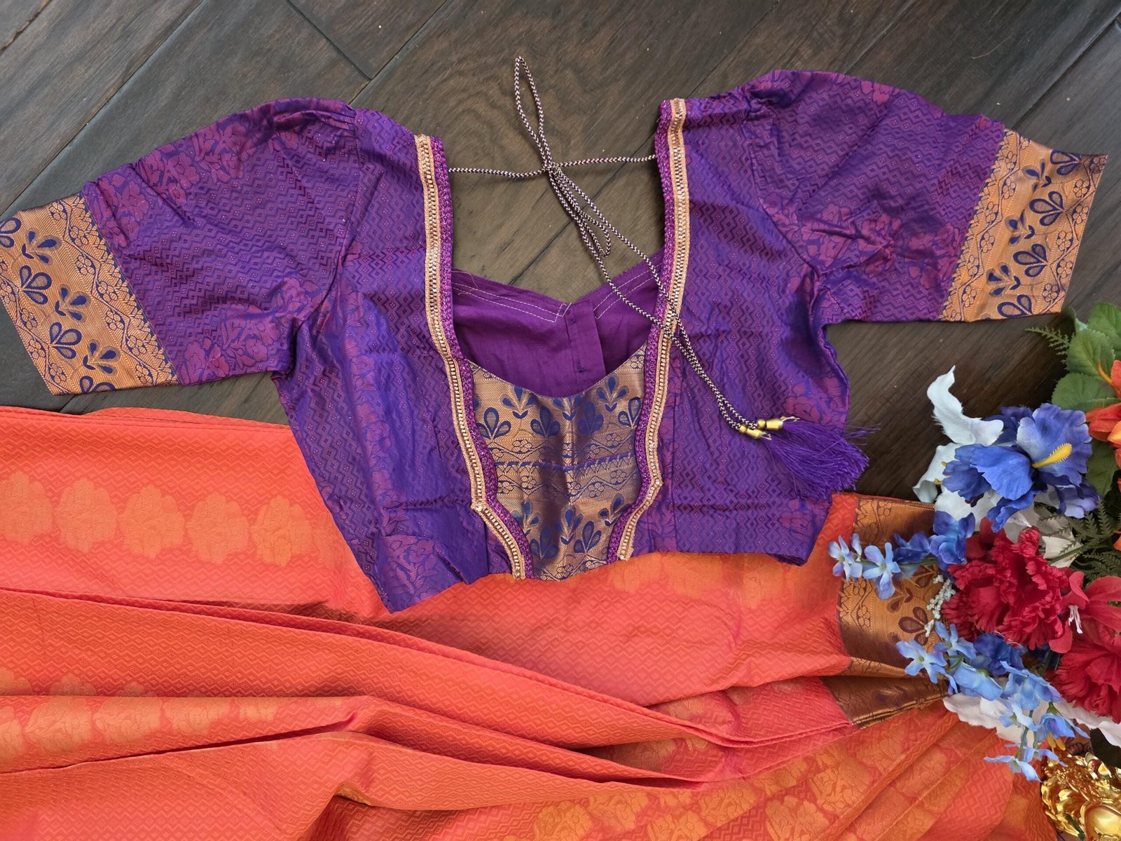il_fullxfull.7498793919_abpz.jpg Emboss Butta Semi Silk Saree: Stitched Blouse, Indian Wedding Wear - Image 4