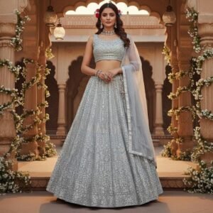 Silver Sequin Lehenga Choli Set • Indian Wedding Outfit