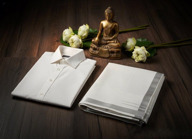 men's wedding dhoti set – cotton rich blend shirt, jari border men's wedding dhoti set – cotton rich blend shirt, jari border