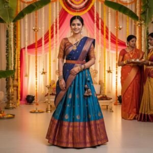 ready to wear trendy semi silk half sarees sets 4 piece fully stitched set