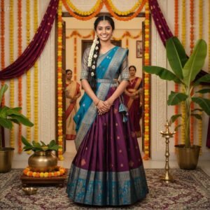 ready to wear trendy semi silk half sarees sets 4 piece fully stitched set