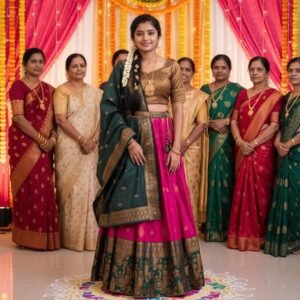 ready to wear trendy semi silk half sarees sets 4 piece fully stitched set